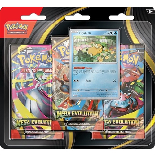Pokémon 3‑Pack Blister featuring Psyduck, includes three booster packs and one foil Psyduck promo card